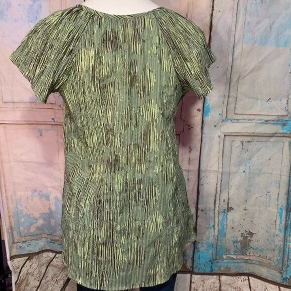 Laura Scott Womans S Green Black Gray Peasant Cap Short Sleeve Blouse Polyester - Picture 6 of 7